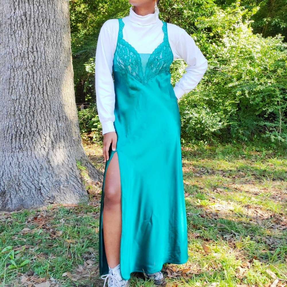 Vintage Victoria's Secret Green Satin Nightgown